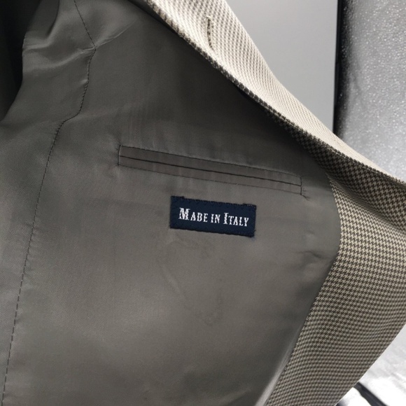 Polo Ralph Lauren Mens Blazer Tan Silk 3 Button Check Made in Italy Sz 44 Long - Picture 12 of 16